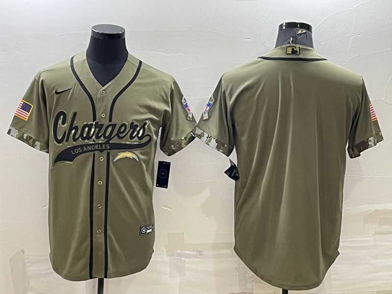 Men%27s Los Angeles Chargers Blank Olive Salute to Service Cool Base Stitched Baseball Jersey